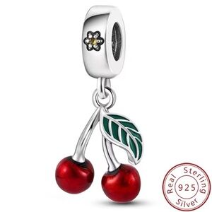 NWOT Asymmetrical Cherry Fruit Dangle Charm Jewelry Silver 925